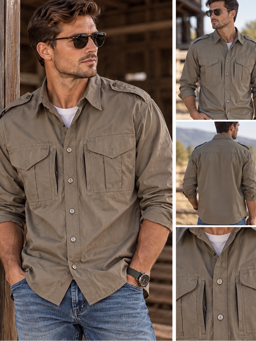 Vintage Task Force Men's Utility Field  Jacket Shirt - Taupe size L